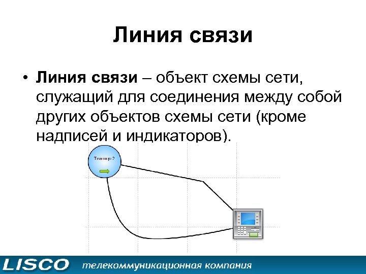 Линия связи • Линия связи – объект схемы сети, служащий для соединения между собой