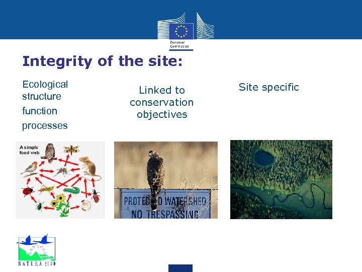 Integrity of the site: Ecological structure function processes Linked to conservation objectives Site specific