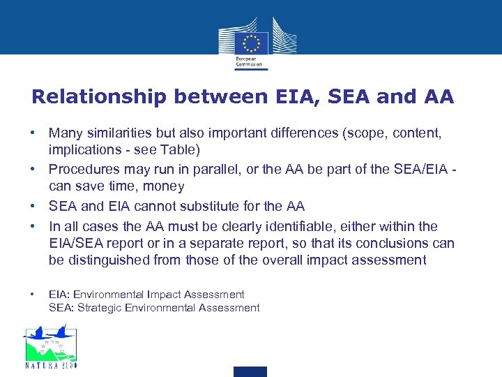 Relationship between EIA, SEA and AA • Many similarities but also important differences (scope,