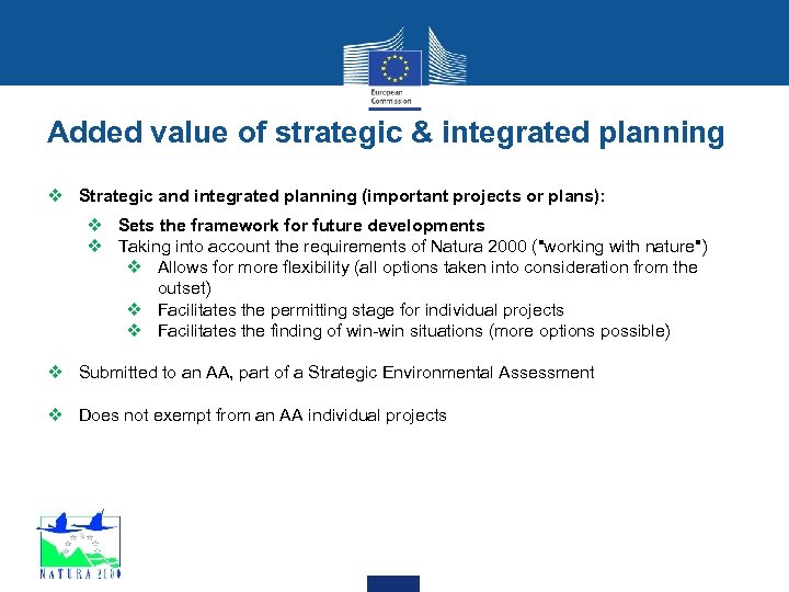 Added value of strategic & integrated planning v Strategic and integrated planning (important projects