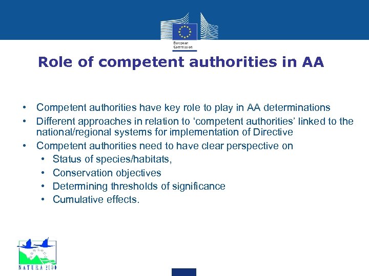 Role of competent authorities in AA • Competent authorities have key role to play