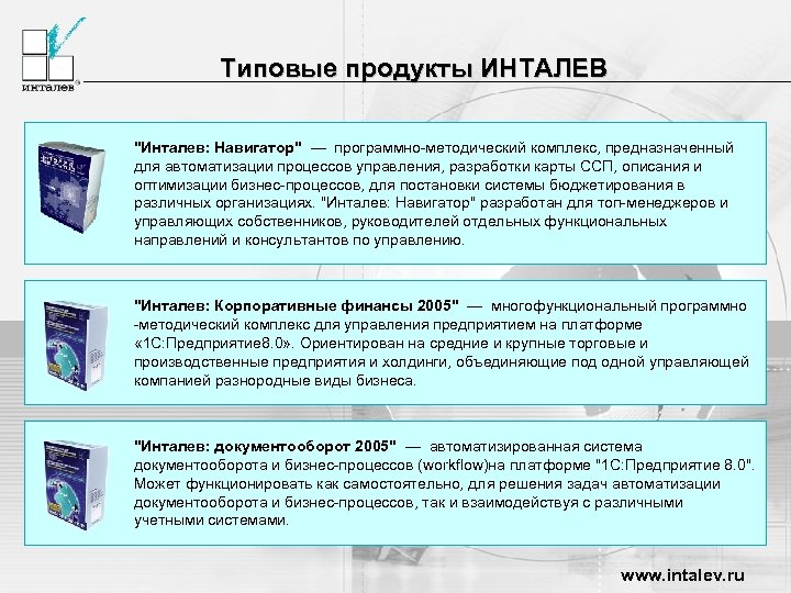 Типовые продукты ИНТАЛЕВ 