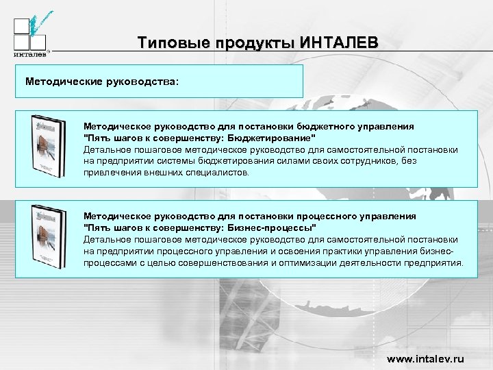 Типовые продукты ИНТАЛЕВ Методические руководства: Методическое руководство для постановки бюджетного управления 