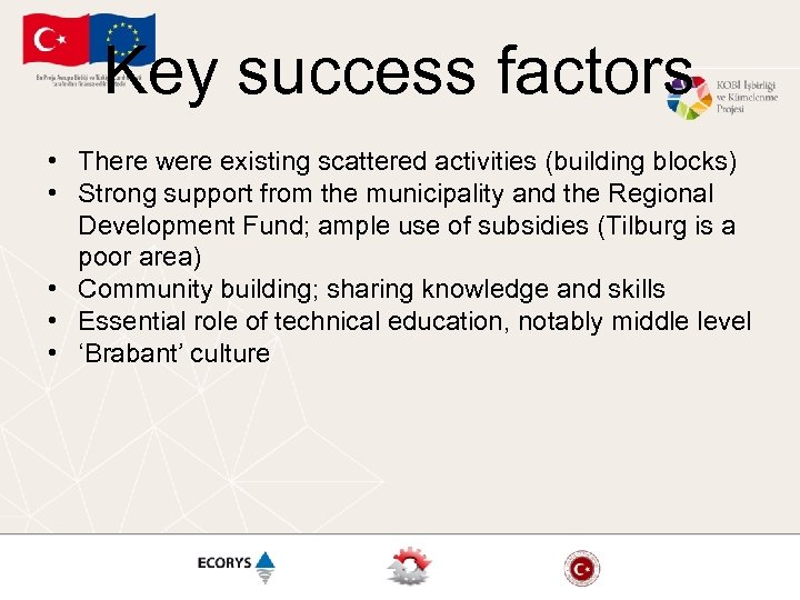 Key success factors • There were existing scattered activities (building blocks) • Strong support