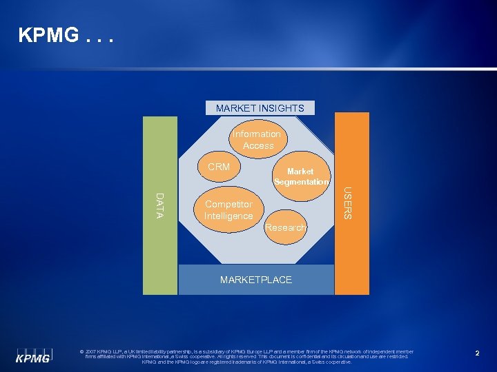 KPMG. . . MARKET INSIGHTS Information Access CRM Market Segmentation USERS DATA Competitor Intelligence