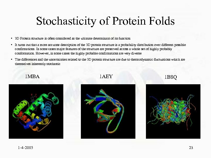 Stochasticity of Protein Folds • 3 D Protein structure is often considered as the