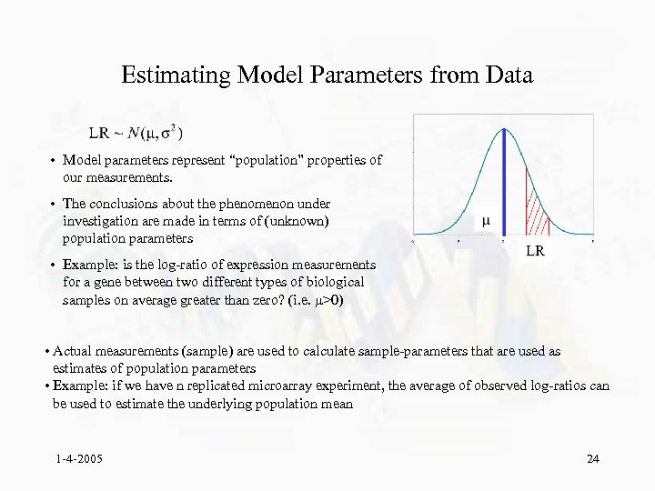 Estimating Model Parameters from Data • Model parameters represent “population” properties of our measurements.