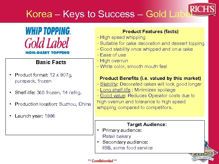 Korea – Keys to Success – Gold Label Product Features (facts) - High speed