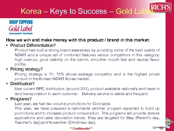 Korea – Keys to Success – Gold Label How we win and make money