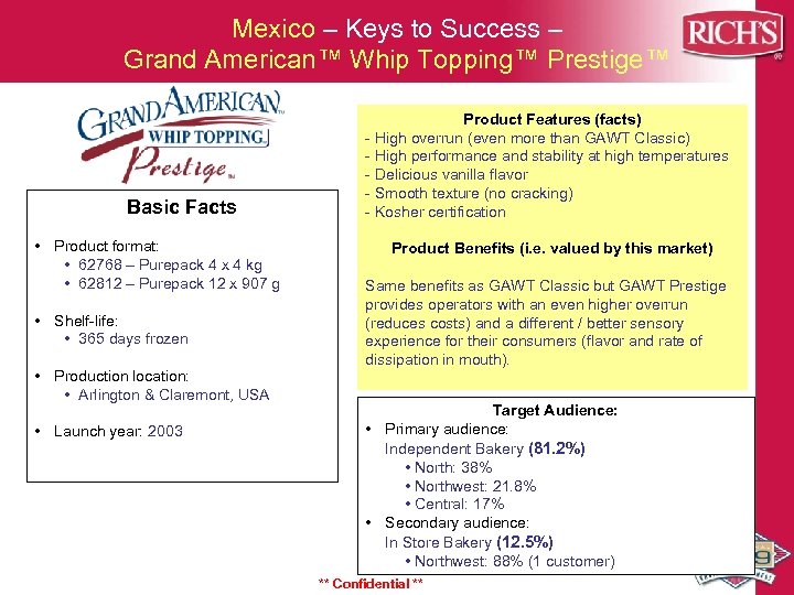 Mexico – Keys to Success – Grand American™ Whip Topping™ Prestige™ Basic Facts •