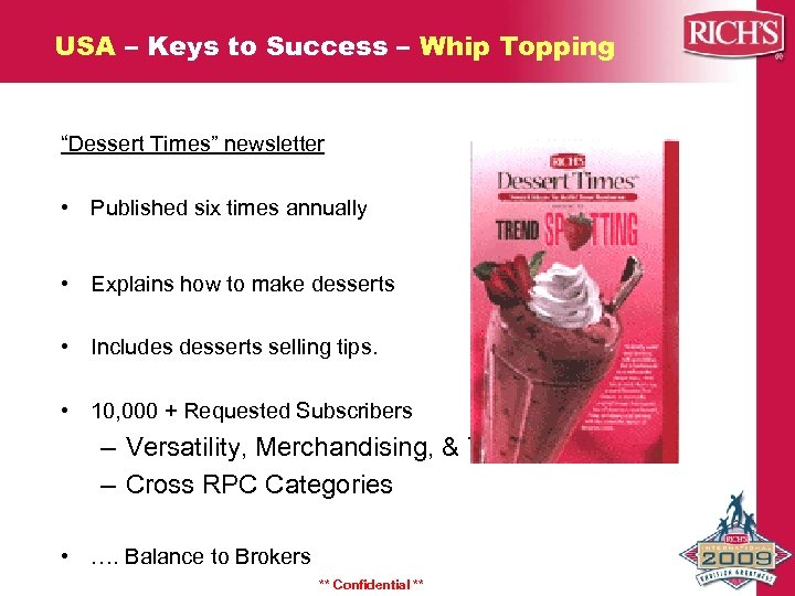 USA – Keys to Success – Whip Topping “Dessert Times” newsletter • Published six