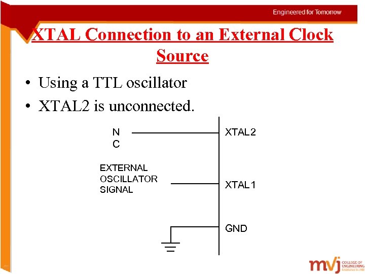 XTAL Connection to an External Clock Source • Using a TTL oscillator • XTAL