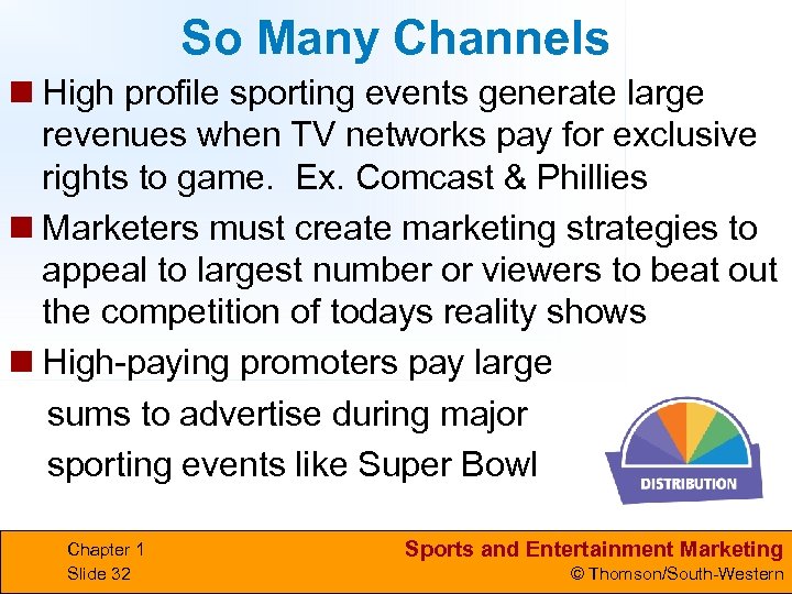 So Many Channels n High profile sporting events generate large revenues when TV networks