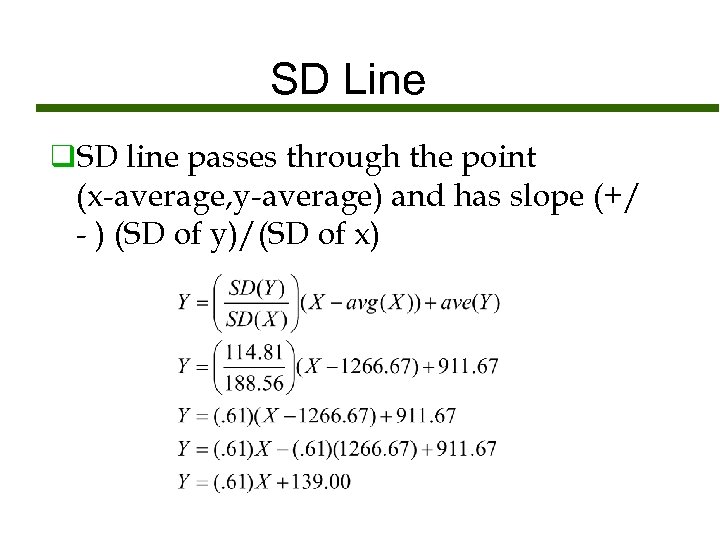 SD Line q. SD line passes through the point (x-average, y-average) and has slope