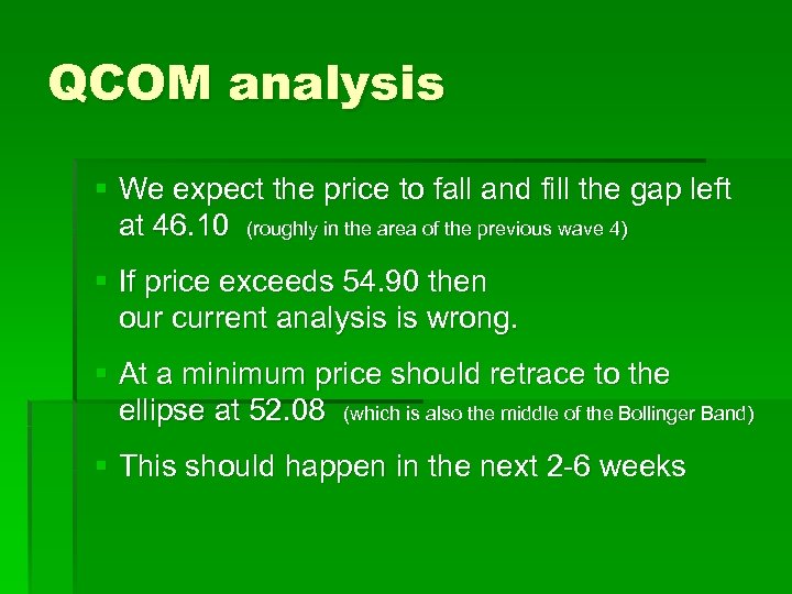 QCOM analysis § We expect the price to fall and fill the gap left