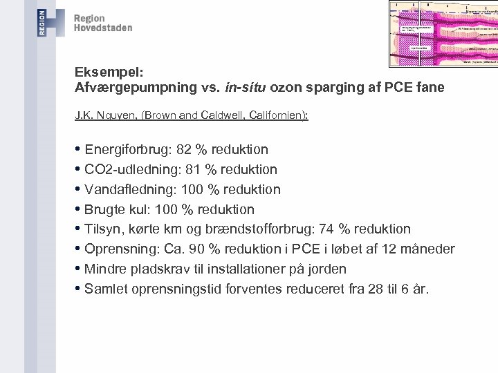 Eksempel: Afværgepumpning vs. in-situ ozon sparging af PCE fane J. K. Nguyen, (Brown and