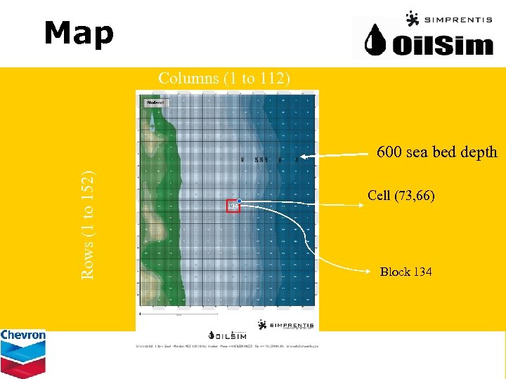 Map Columns (1 to 112) Rows (1 to 152) 600 sea bed depth 134