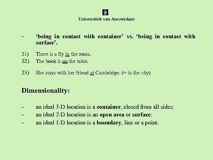 Universiteit van Amsterdam - ‘being in contact with container’ vs. ‘being in contact with