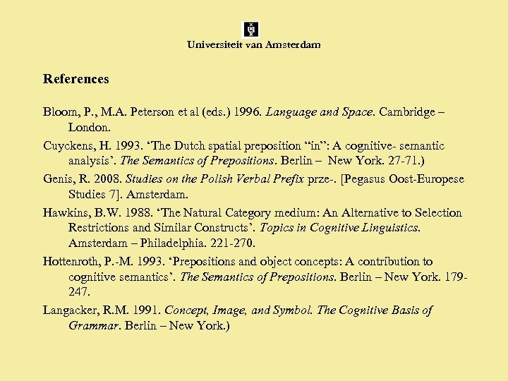 Universiteit van Amsterdam References Bloom, P. , M. A. Peterson et al (eds. )