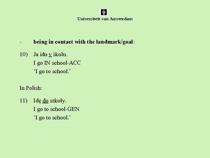 Universiteit van Amsterdam - being in contact with the landmark/goal: 10) Ja idu v