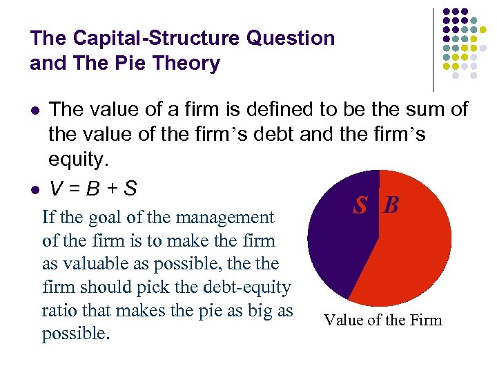 The Capital-Structure Question and The Pie Theory l l The value of a firm