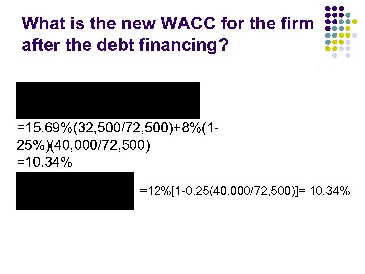 What is the new WACC for the firm after the debt financing? =15. 69%(32,