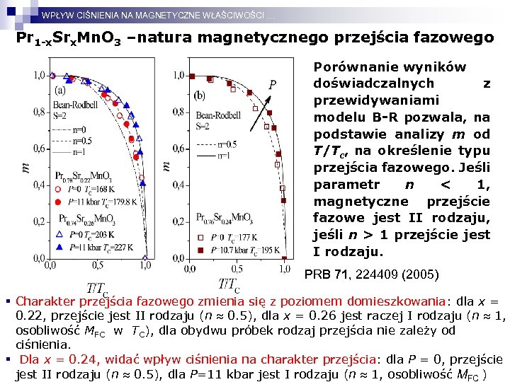 WPŁYW CIŚNIENIA NA MAGNETYCZNE WŁAŚCIWOŚCI … Pr 1 -x. Srx. Mn. O 3 –natura