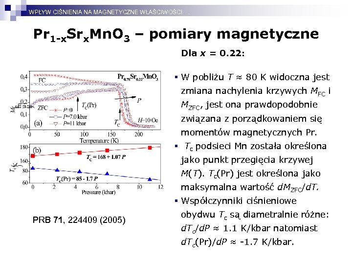 WPŁYW CIŚNIENIA NA MAGNETYCZNE WŁAŚCIWOŚCI … Pr 1 -x. Srx. Mn. O 3 –