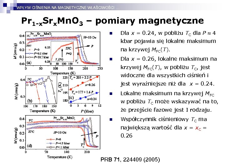 WPŁYW CIŚNIENIA NA MAGNETYCZNE WŁAŚCIWOŚCI … Pr 1 -x. Srx. Mn. O 3 –