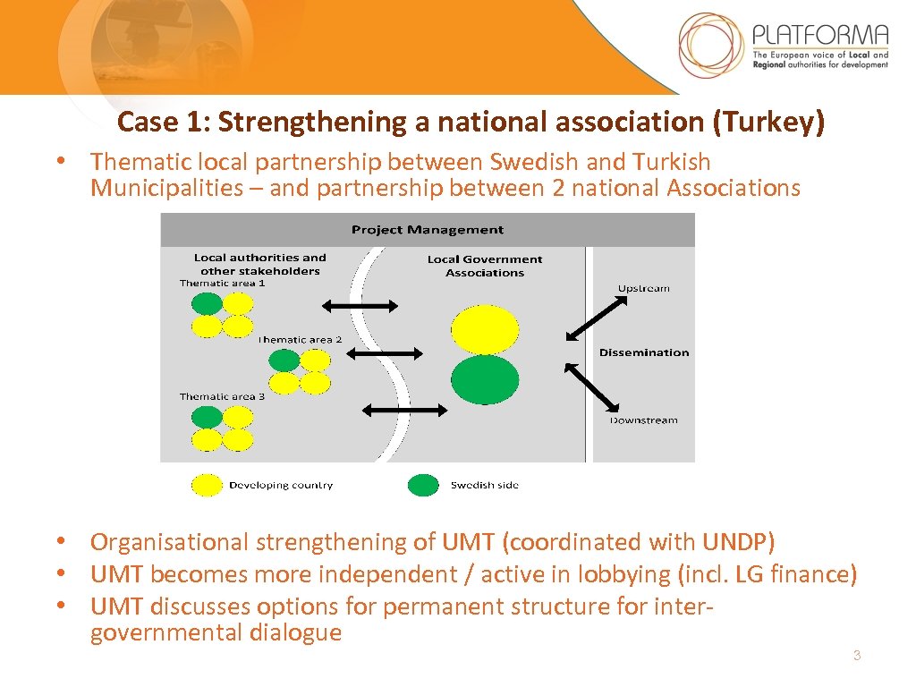 Case 1: Strengthening a national association (Turkey) • Thematic local partnership between Swedish and