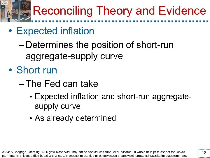 Reconciling Theory and Evidence • Expected inflation – Determines the position of short-run aggregate-supply