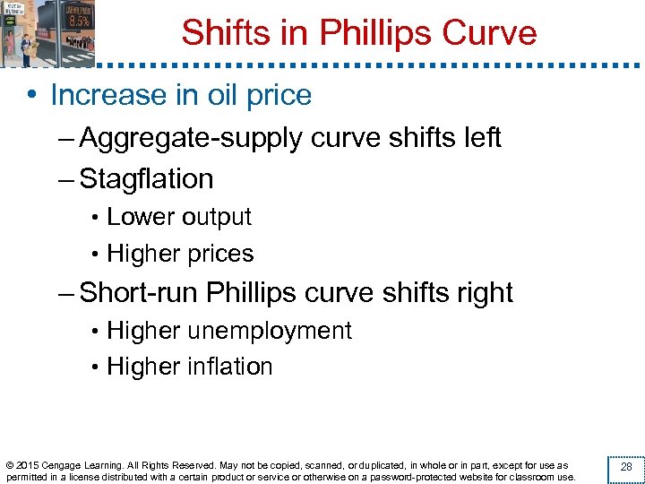 Shifts in Phillips Curve • Increase in oil price – Aggregate-supply curve shifts left