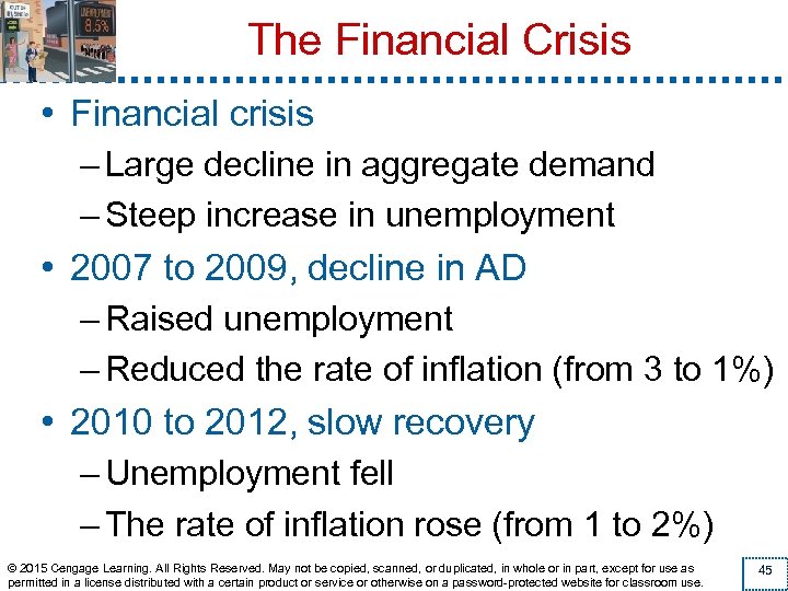 The Financial Crisis • Financial crisis – Large decline in aggregate demand – Steep