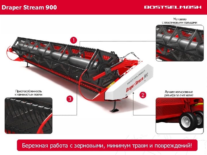 Draper Stream 900 Бережная работа с зерновыми, минимум травм и повреждений! 