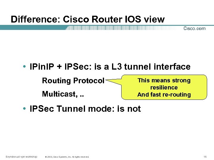 Difference: Cisco Router IOS view • IPin. IP + IPSec: is a L 3
