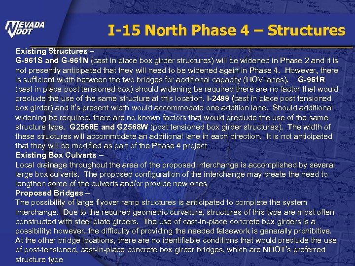 I-15 North Phase 4 – Structures Existing Structures – G-961 S and G-961 N