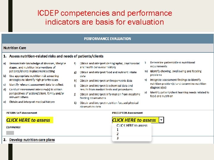 ICDEP competencies and performance indicators are basis for evaluation 