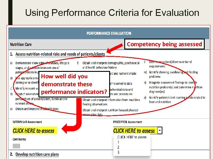 Using Performance Criteria for Evaluation Competency being assessed How well did you demonstrate these