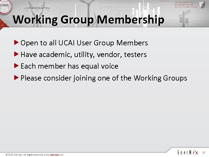 Working Group Membership Open to all UCAI User Group Members Have academic, utility, vendor,