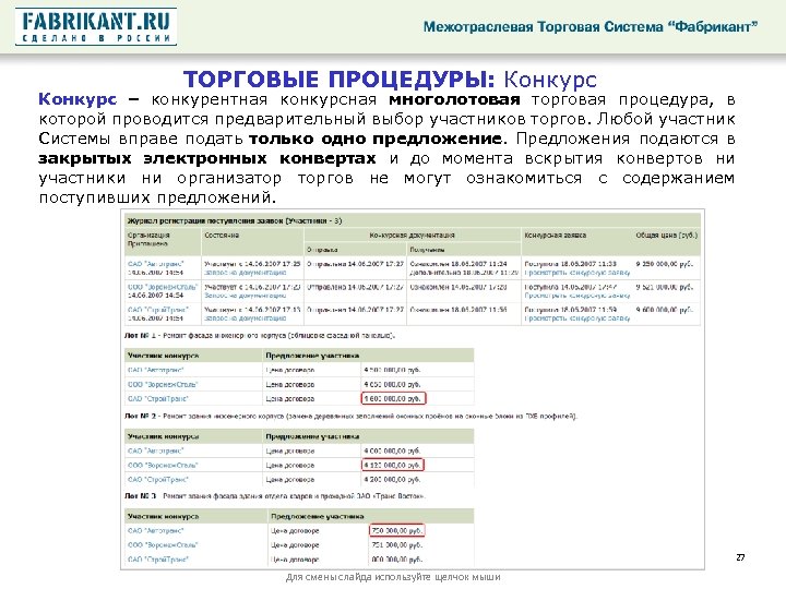 ТОРГОВЫЕ ПРОЦЕДУРЫ: Конкурс – конкурентная конкурсная многолотовая торговая процедура, в которой проводится предварительный выбор