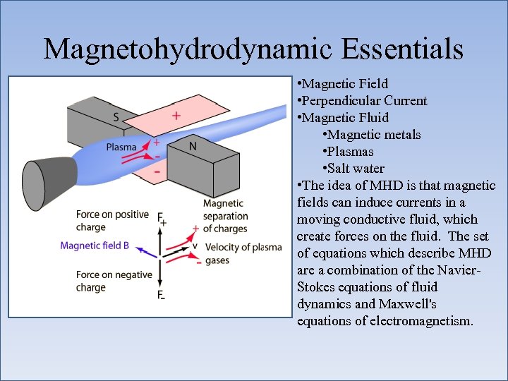 Magnetohydrodynamic Essentials • Magnetic Field • Perpendicular Current • Magnetic Fluid • Magnetic metals