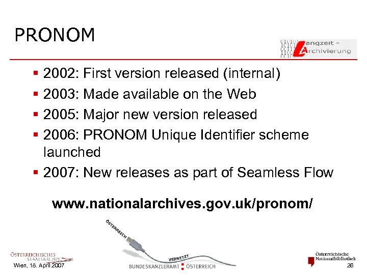 PRONOM § § 2002: First version released (internal) 2003: Made available on the Web