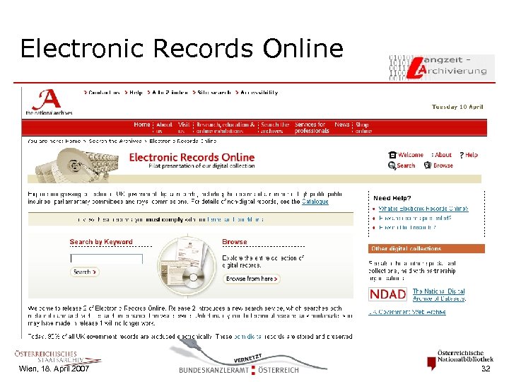 Electronic Records Online Wien, 18. April 2007 32 