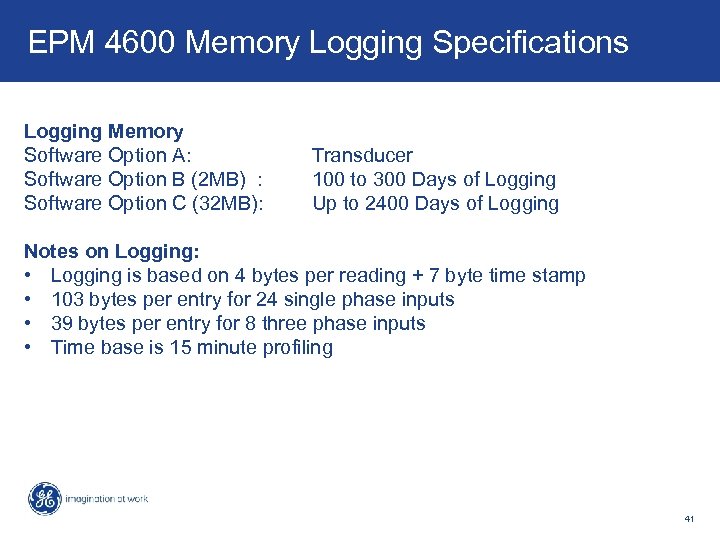 Key Features & Benefits – PMCS v 6. 31 d. EPM 4600 Memory Logging