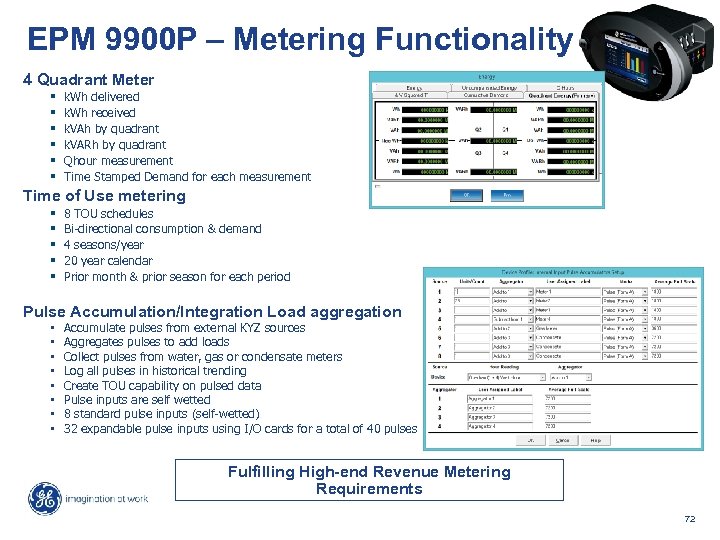 EPM 9900 P – Metering Functionality 4 Quadrant Meter § § § k. Wh