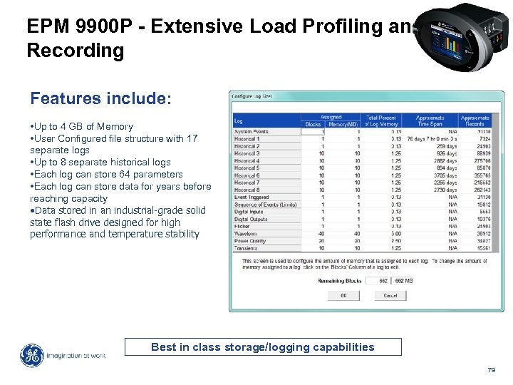 EPM 9900 P - Extensive Load Profiling and Recording Features include: • Up to