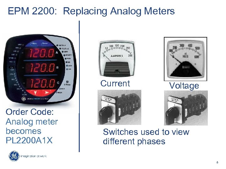 EPM 2200: Replacing Analog Meters Current Order Code: Analog meter becomes PL 2200 A