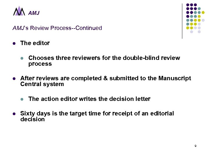 AMJ AMJ’s Review Process--Continued l The editor l l After reviews are completed &