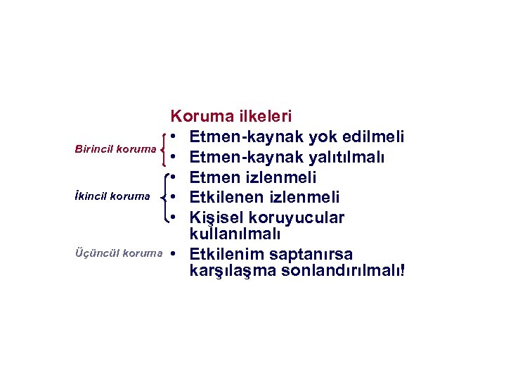 Birincil koruma İkincil koruma Üçüncül koruma Koruma ilkeleri • Etmen-kaynak yok edilmeli • Etmen-kaynak