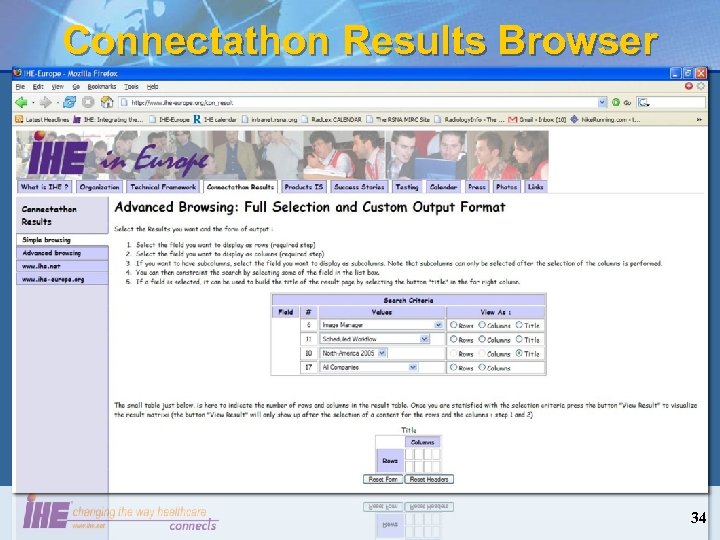 Connectathon Results Browser 34 